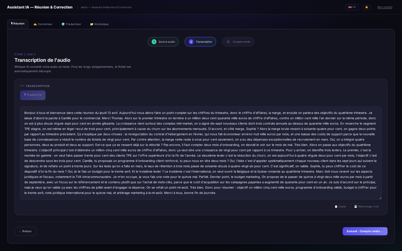Transcription automatique d'une réunion dans iaxion Meet